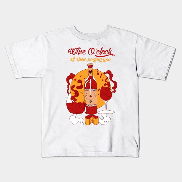 Red and Gold Wine O'Clock Kids T-Shirt by kenallouis